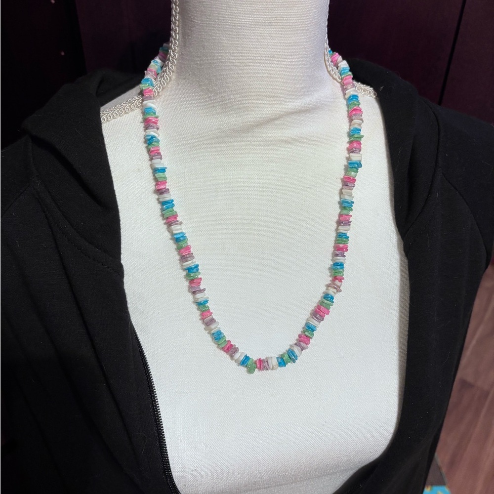 Vintage Puka Shell Colorful Beaded Necklace